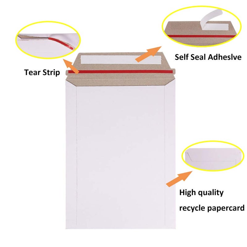 zmybcpack 100 Pack 6X8 inch Self Seal Photo Document Mailers Stay Flat White Cardboard Envelopes White Photography Mailers for CD, Photos, Document - Image 4